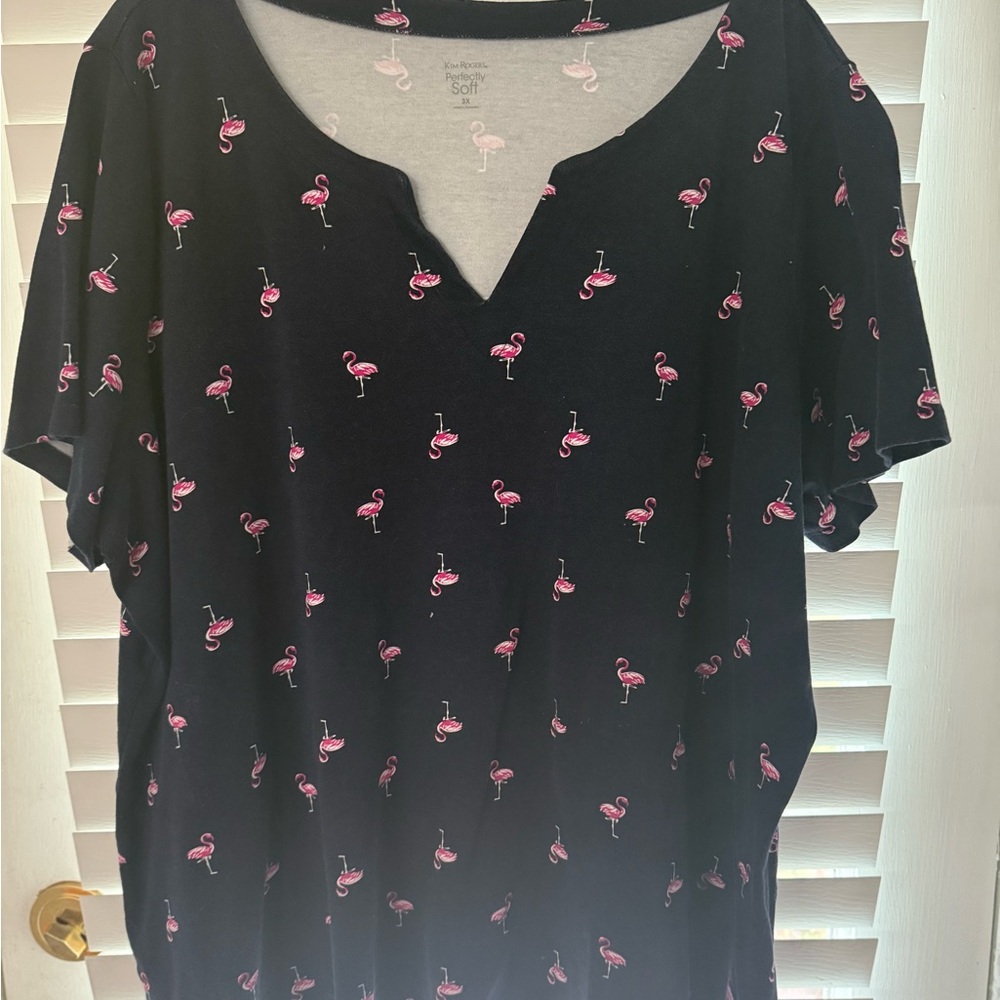 Women's Navy Blue Flamingo Print Top